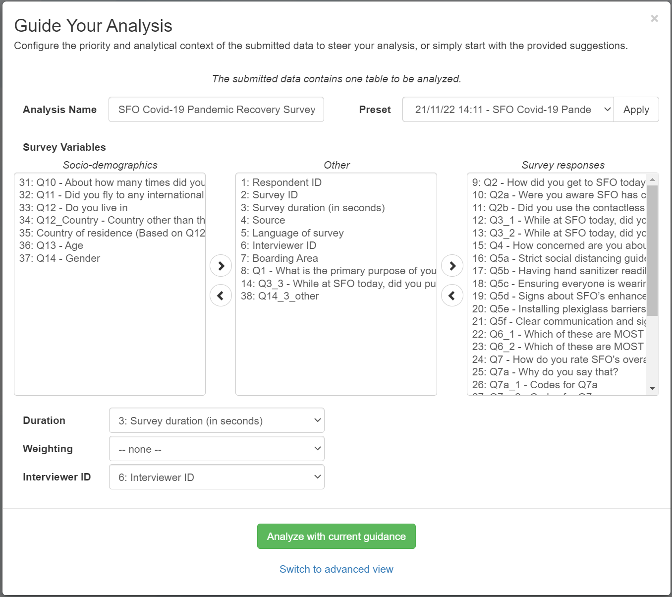 Simple Analysis Guidance (Survey Analysis)